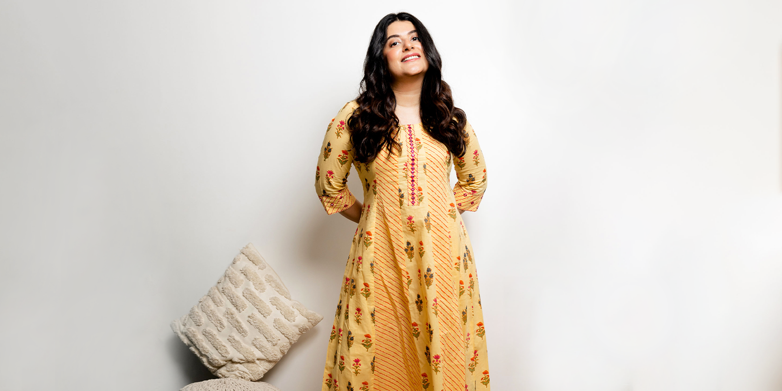 Yellow for women cotton Fabric kurti short kurtis Three Quarter Sleeves  Trendy Fashionable Kurta Sets Daily